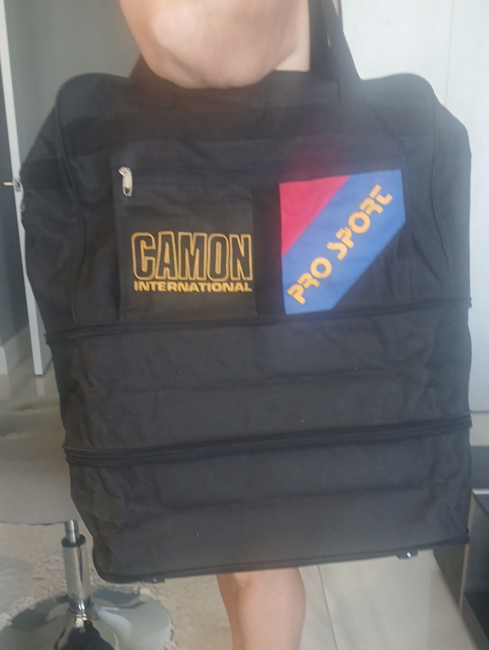 Camo Black Duffel with Red and Blue Accents